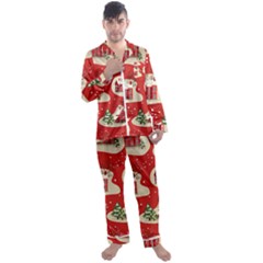 Christmas-new-year-seamless-pattern Men s Long Sleeve Satin Pajamas Set by Grandong