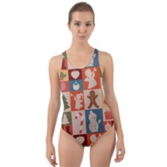 Cute Christmas Seamless Pattern Vector  - Cut-out Back One Piece Swimsuit by Grandong