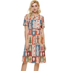 Cute Christmas Seamless Pattern Vector  - Button Top Knee Length Dress by Grandong