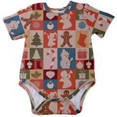 Cute Christmas Seamless Pattern Vector  - Baby Short Sleeve Bodysuit by Grandong