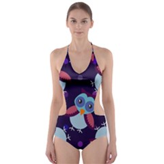 Owl-pattern-background Cut-out One Piece Swimsuit by Grandong