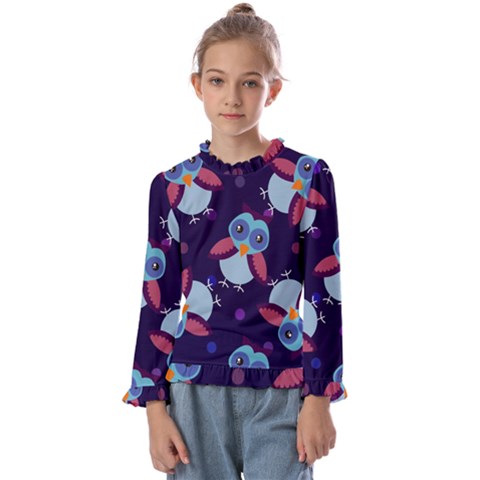 Owl-pattern-background Kids  Frill Detail T-shirt by Grandong