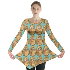 Owl-stars-pattern-background Long Sleeve Tunic  by Grandong