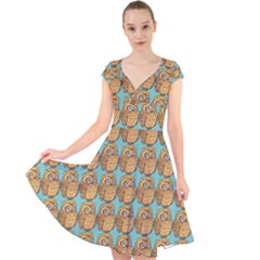 Owl-stars-pattern-background Cap Sleeve Front Wrap Midi Dress by Grandong