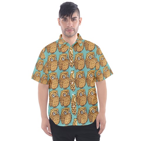 Owl-stars-pattern-background Men s Short Sleeve Shirt by Grandong