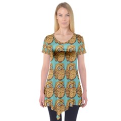 Seamless Cute Colourfull Owl Kids Pattern Short Sleeve Tunic  by Grandong