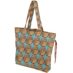 Owl-stars-pattern-background Drawstring Tote Bag by Grandong