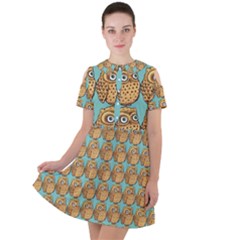 Owl-stars-pattern-background Short Sleeve Shoulder Cut Out Dress  by Grandong