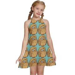 Owl Dreamcatcher Kids  Halter Collar Waist Tie Chiffon Dress