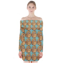 Owl Bird Cartoon Long Sleeve Off Shoulder Dress by Grandong