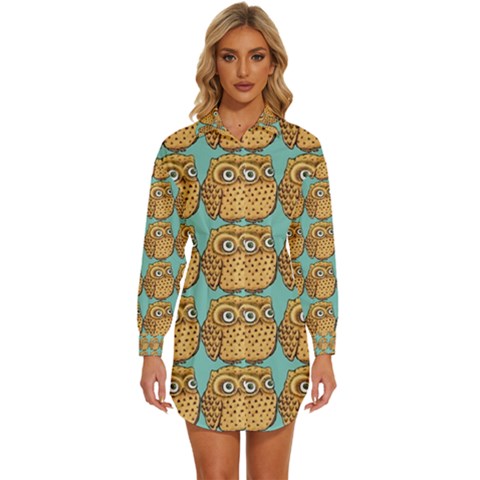 Owl Dreamcatcher Womens Long Sleeve Shirt Dress by Grandong