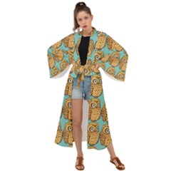 Owl-pattern-background Maxi Kimono by Grandong