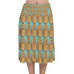 Owl Bird Velvet Flared Midi Skirt by Grandong