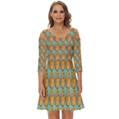 Owl-pattern-background Shoulder Cut Out Zip Up Dress by Grandong