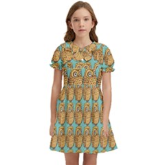 Owl Bird Kids  Bow Tie Puff Sleeve Dress by Grandong