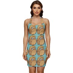 Owl Bird Sleeveless Wide Square Neckline Ruched Bodycon Dress by Grandong