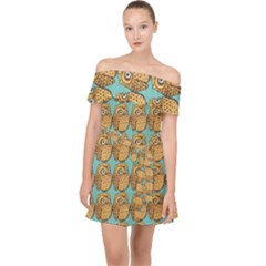 Owl Bird Pattern Off Shoulder Chiffon Dress by Grandong