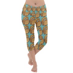 Owl Bird Pattern Lightweight Velour Capri Yoga Leggings by Grandong