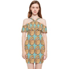 Owl Bird Pattern Shoulder Frill Bodycon Summer Dress by Grandong