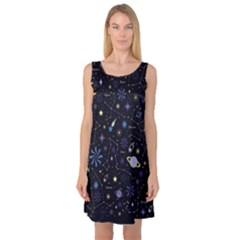 Starry Night  Space Constellations  Stars  Galaxy  Universe Graphic  Illustration Sleeveless Satin Nightdress by Grandong