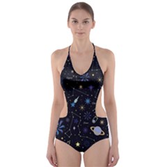 Starry Night  Space Constellations  Stars  Galaxy  Universe Graphic  Illustration Cut-out One Piece Swimsuit by Grandong