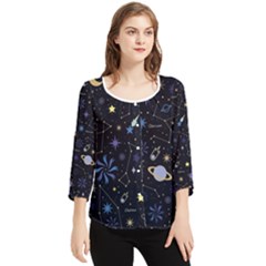 Starry Night  Space Constellations  Stars  Galaxy  Universe Graphic  Illustration Chiffon Quarter Sleeve Blouse by Grandong