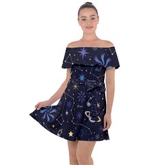 Starry Night  Space Constellations  Stars  Galaxy  Universe Graphic  Illustration Off Shoulder Velour Dress by Grandong