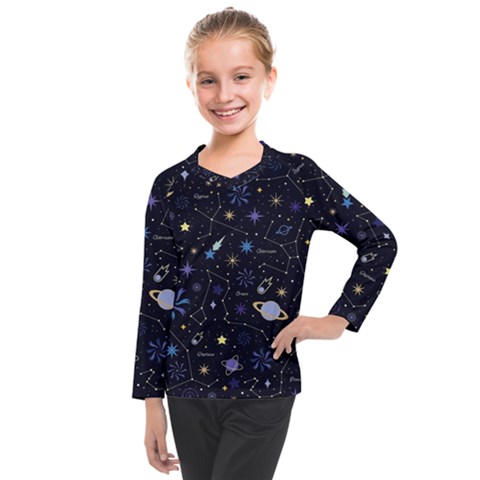 Starry Night  Space Constellations  Stars  Galaxy  Universe Graphic  Illustration Kids  Long Mesh T-shirt by Grandong