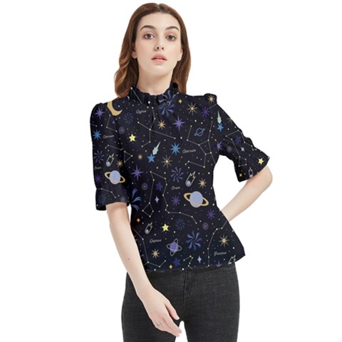 Starry Night  Space Constellations  Stars  Galaxy  Universe Graphic  Illustration Frill Neck Blouse by Grandong