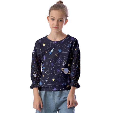 Starry Night  Space Constellations  Stars  Galaxy  Universe Graphic  Illustration Kids  Cuff Sleeve Top by Grandong