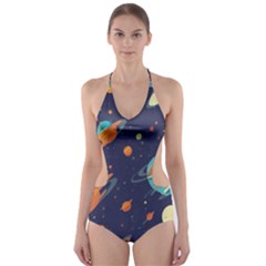 Space Galaxy Planet Universe Stars Night Fantasy Cut-out One Piece Swimsuit by Grandong