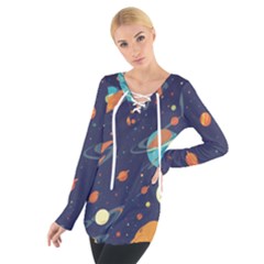 Space Galaxy Planet Universe Stars Night Fantasy Tie Up T-shirt by Grandong