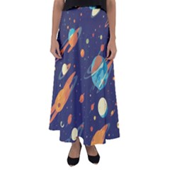 Space Galaxy Planet Universe Stars Night Fantasy Flared Maxi Skirt by Grandong