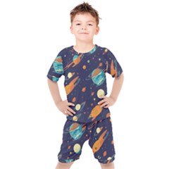 Space Galaxy Planet Universe Stars Night Fantasy Kids  T-shirt And Shorts Set by Grandong