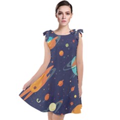 Space Galaxy Planet Universe Stars Night Fantasy Tie Up Tunic Dress by Grandong