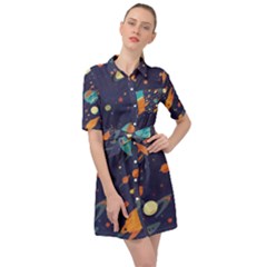 Space Galaxy Planet Universe Stars Night Fantasy Belted Shirt Dress by Grandong