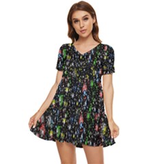 Illustration Universe Star Planet Tiered Short Sleeve Babydoll Dress by Grandong