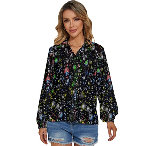 Illustration Universe Star Planet Women s Long Sleeve Button Up Shirt by Grandong