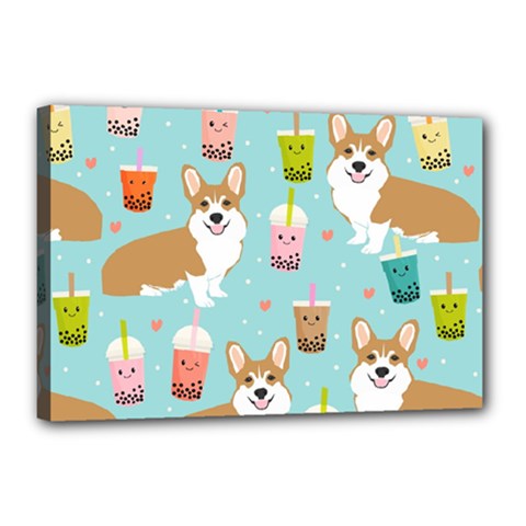 Welsh Corgi Boba Tea Bubble Cute Kawaii Dog Breed Canvas 18  X 12  (stretched) by Grandong