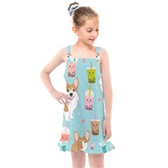 Welsh Corgi Boba Tea Bubble Cute Kawaii Dog Breed Kids  Overall Dress by Grandong