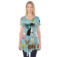 Chihuahua Bubble Kawaii Boba Tea Cute Dog Short Sleeve Tunic  by Grandong