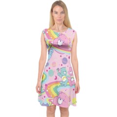 Bears Kawaii Pattern Capsleeve Midi Dress