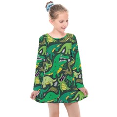 Dino Kawaii Kids  Long Sleeve Dress by Grandong