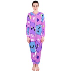 Seamless Pattern With Cute Kawaii Kittens Onepiece Jumpsuit (ladies) by Grandong