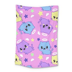 Seamless Pattern With Cute Kawaii Kittens Small Tapestry by Grandong