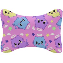 Seamless Pattern With Cute Kawaii Kittens Seat Head Rest Cushion by Grandong