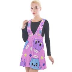 Seamless Pattern With Cute Kawaii Kittens Plunge Pinafore Velour Dress by Grandong