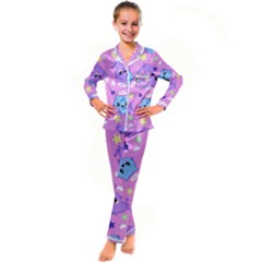 Seamless Pattern With Cute Kawaii Kittens Kids  Satin Long Sleeve Pajamas Set by Grandong