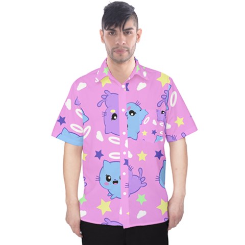 Seamless Pattern With Cute Kawaii Kittens Men s Hawaii Shirt by Grandong