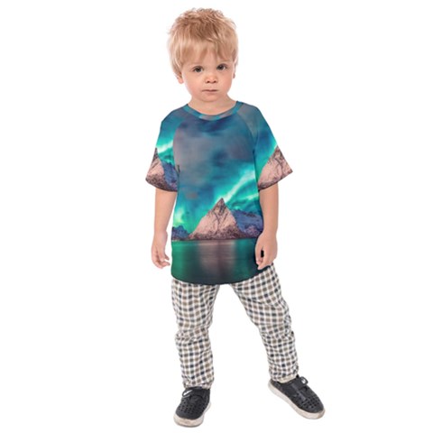 Amazing Aurora Borealis Colors Kids  Raglan T-shirt by Grandong